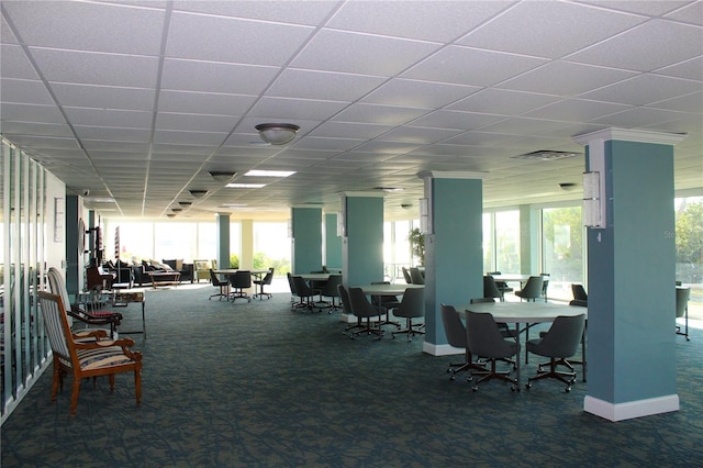 interior space featuring a wealth of natural light, carpet, visible vents, and baseboards