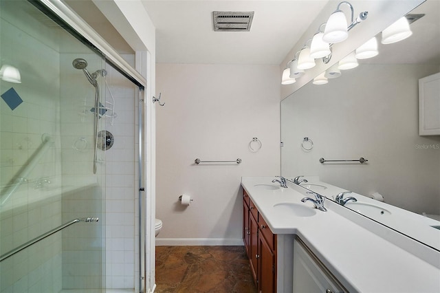 full bathroom with a shower stall, visible vents, and a sink