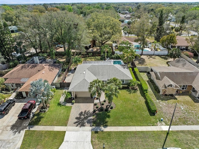 drone / aerial view with a residential view