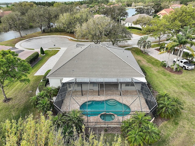 aerial view with a water view