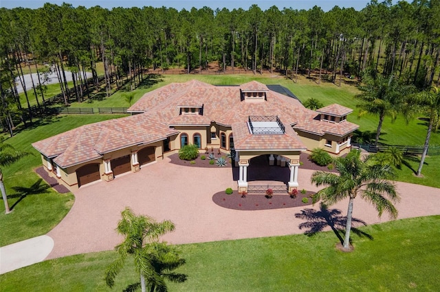 aerial view with a wooded view