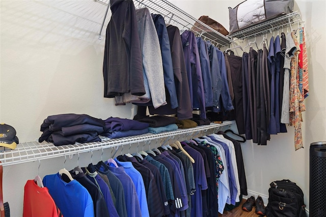 walk in closet featuring wood finished floors