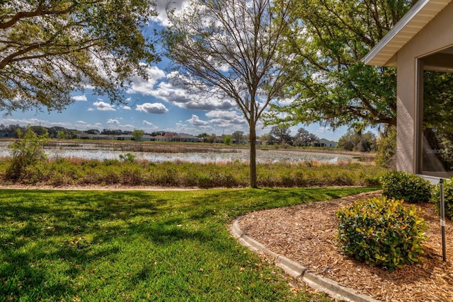 view of yard with a water view