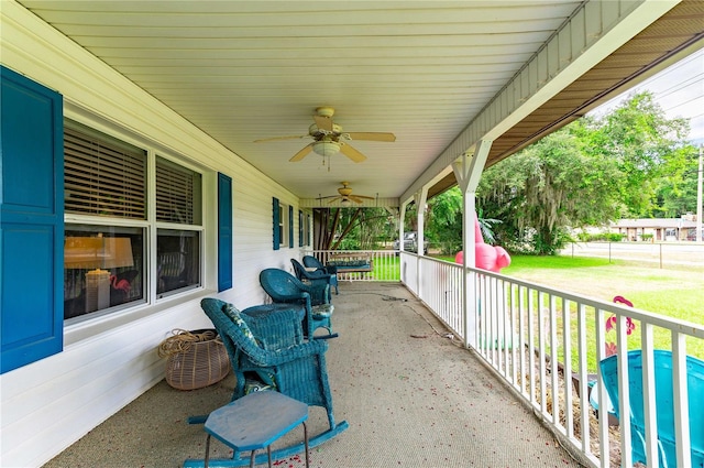 view of patio with covered porch and ceiling fan