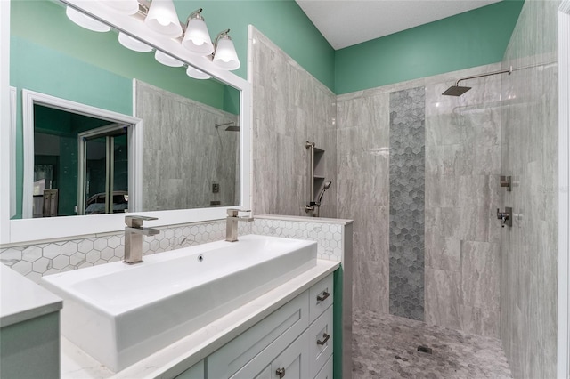 bathroom featuring vanity and walk in shower