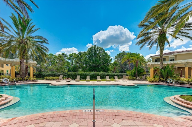 pool featuring a patio area and fence