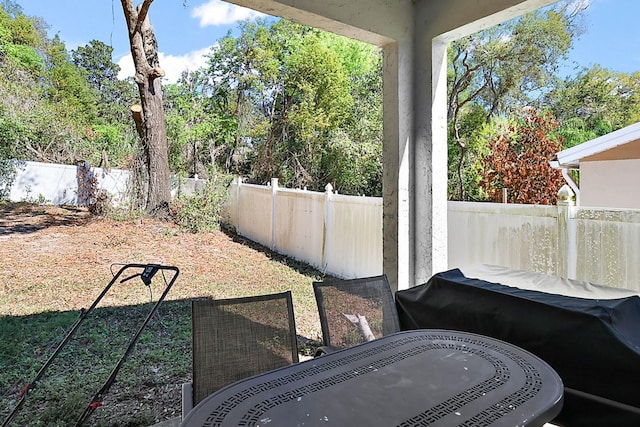 view of patio / terrace with a fenced backyard and outdoor dining space