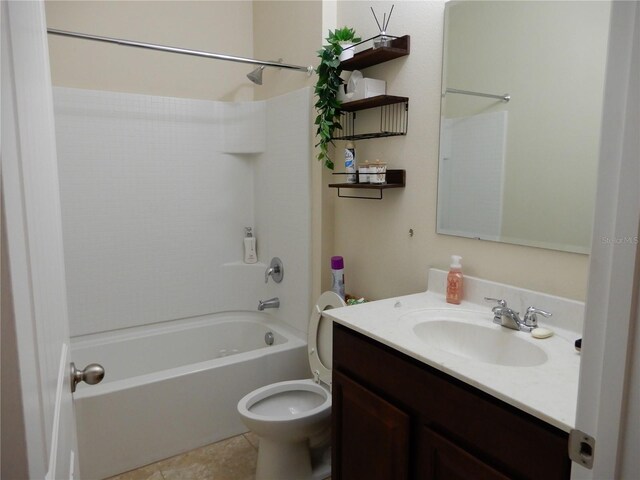 full bathroom featuring tile patterned floors, toilet, vanity, and shower / bath combination