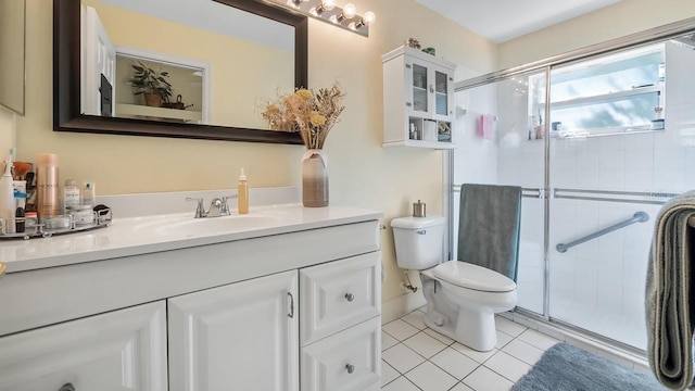 3773 Eversholt St, Clermont, FL 34711 - full bathroom with tile patterned flooring, a stall shower, toilet, and vanity
