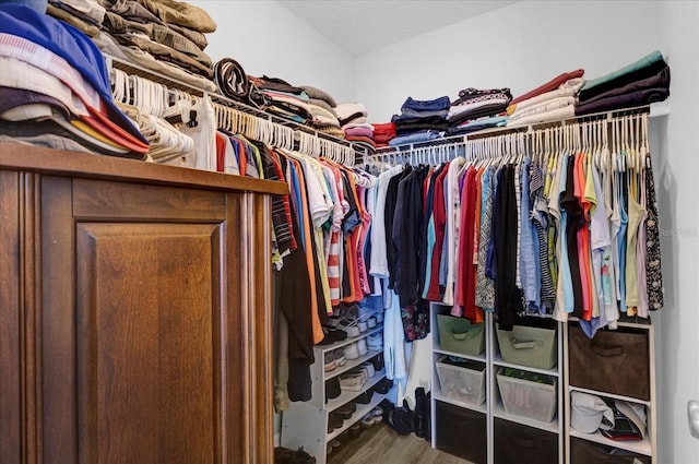 walk in closet featuring wood finished floors