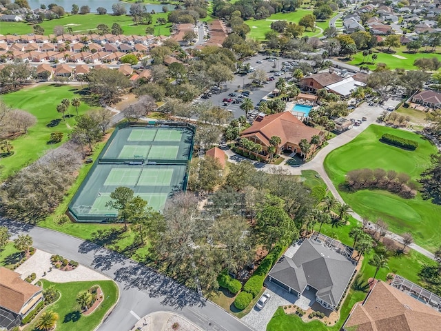 bird's eye view featuring a residential view and golf course view