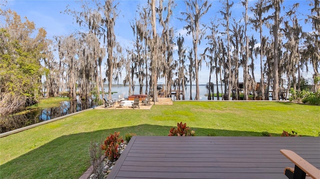 view of yard with a water view