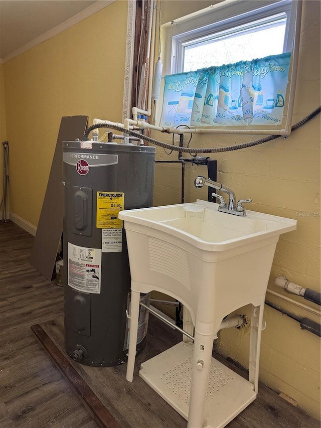 utility room with electric water heater