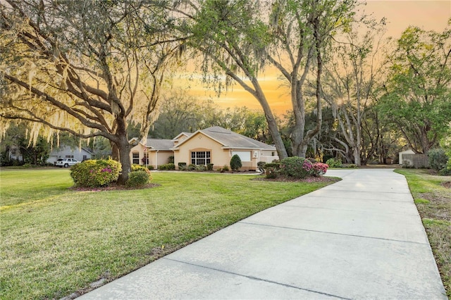 ranch-style house featuring a front lawn