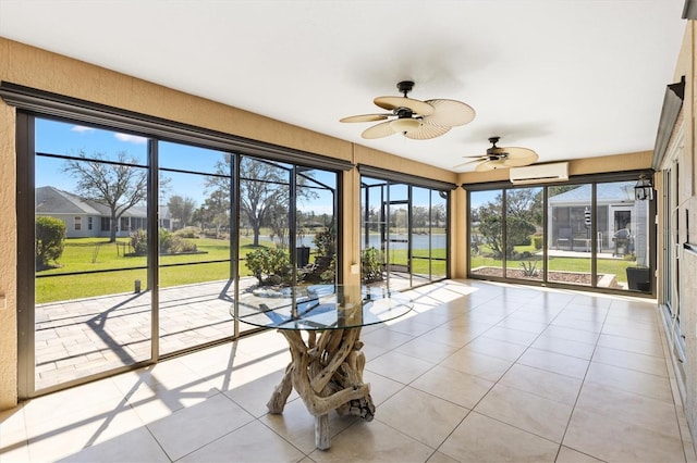 unfurnished sunroom featuring a wall unit AC