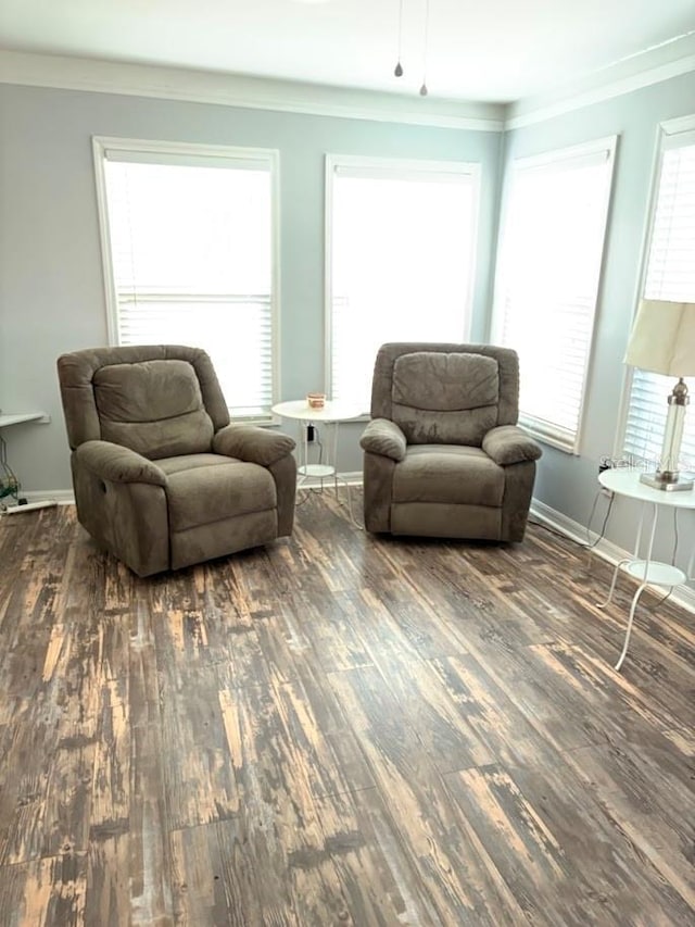 sitting room with a wealth of natural light and wood finished floors