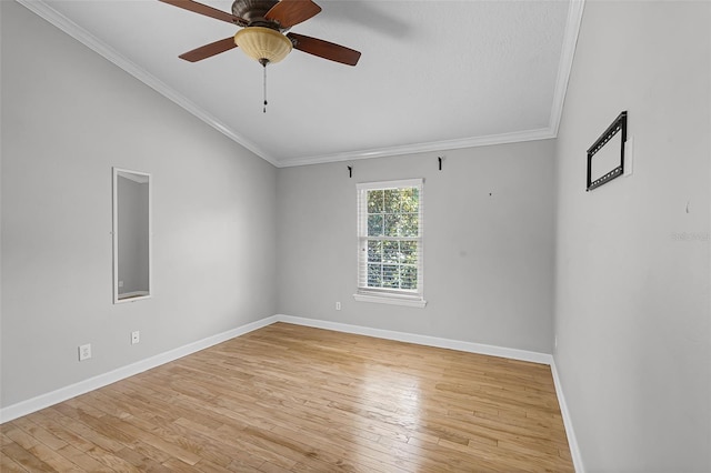 16017 Harbar Oaks Dr, Montverde, FL 34756 - unfurnished room featuring light wood finished floors, vaulted ceiling, baseboards, crown molding, and a ceiling fan