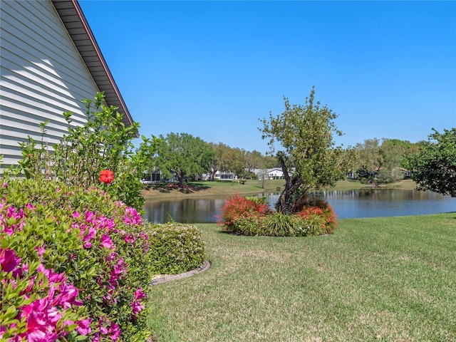 view of yard with a water view