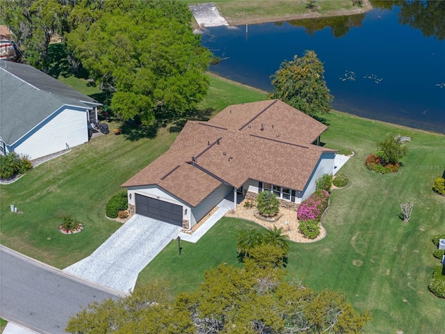 aerial view with a water view