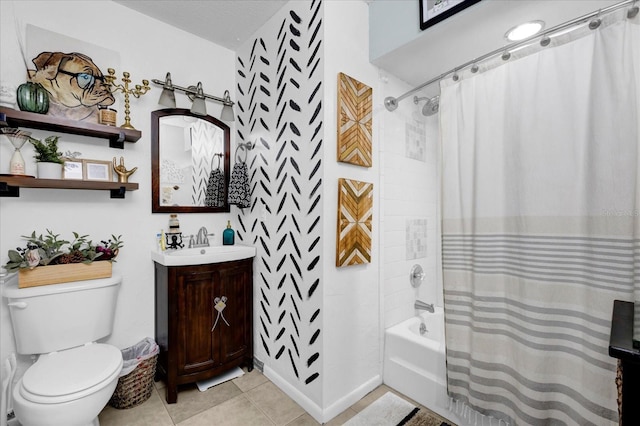 full bathroom featuring tile patterned floors, toilet, vanity, and shower / bath combo