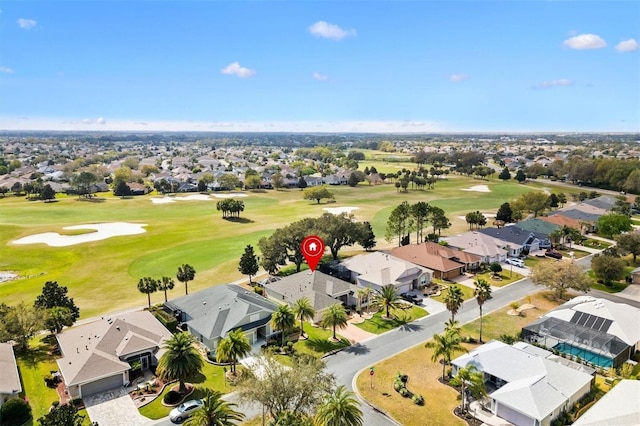 bird's eye view featuring a residential view and golf course view