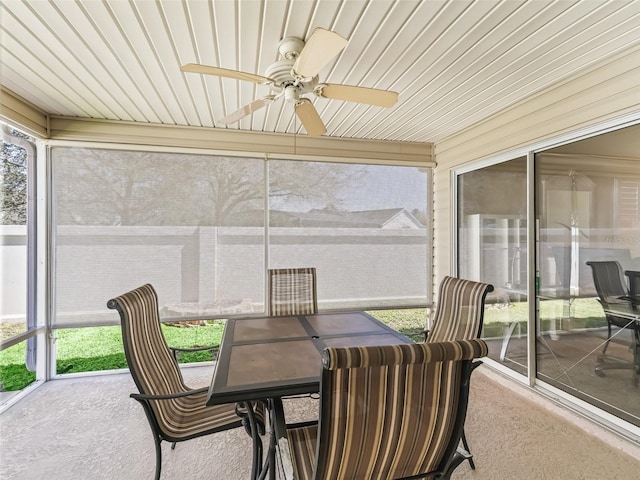 sunroom with a healthy amount of sunlight and ceiling fan