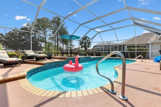 outdoor pool with a patio and a lanai