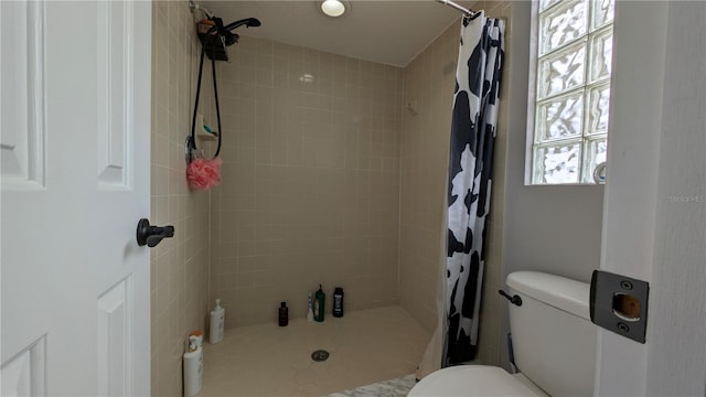 full bathroom with toilet and a stall shower