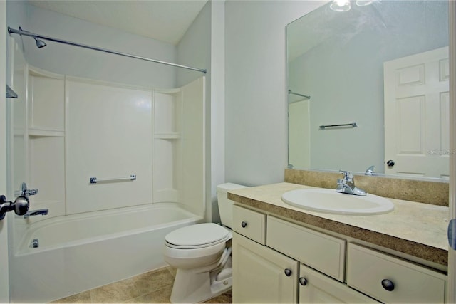 full bathroom with toilet, shower / washtub combination, vanity, and tile patterned flooring