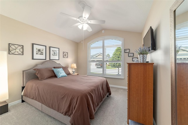 6083 Delphina Loop, The Villages, FL 32163 - carpeted bedroom with ceiling fan, baseboards, and lofted ceiling