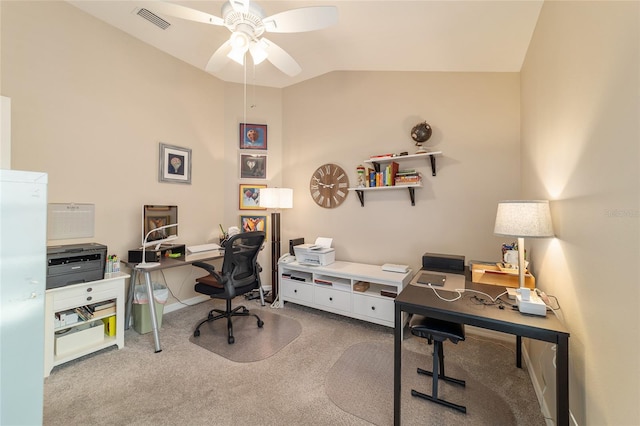 6083 Delphina Loop, The Villages, FL 32163 - carpeted office space with visible vents, lofted ceiling, baseboards, and ceiling fan