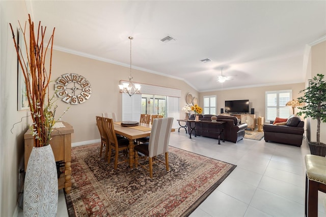 6083 Delphina Loop, The Villages, FL 32163 - dining room with an inviting chandelier, light tile patterned floors, crown molding, and visible vents
