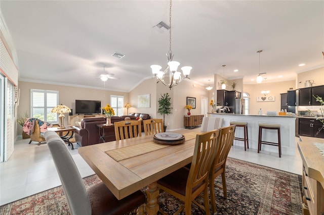 6083 Delphina Loop, The Villages, FL 32163 - dining area with light tile patterned floors, visible vents, and crown molding