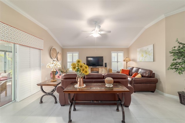 6083 Delphina Loop, The Villages, FL 32163 - living area featuring plenty of natural light, lofted ceiling, and ornamental molding