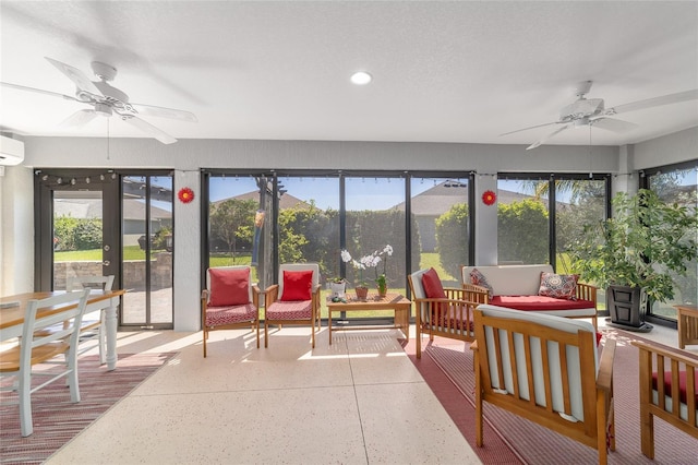 6083 Delphina Loop, The Villages, FL 32163 - sunroom / solarium featuring outdoor lounge area, a ceiling fan, and a wall mounted AC