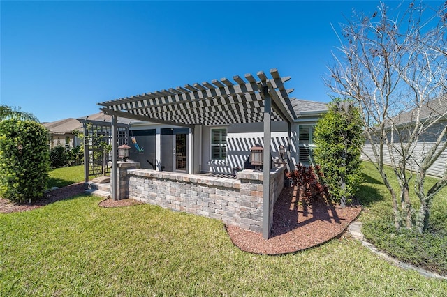 6083 Delphina Loop, The Villages, FL 32163 - back of house featuring a patio, a yard, and a pergola