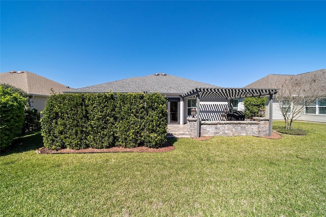 6083 Delphina Loop, The Villages, FL 32163 - back of property with a patio area, a yard, and a pergola