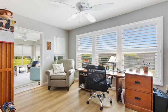 2188 Gordon Path, The Villages, FL 32163 - office area with plenty of natural light, light wood-style floors, and ceiling fan