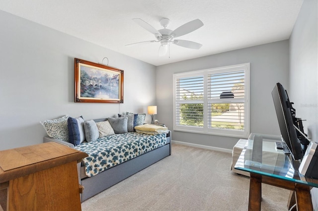 2188 Gordon Path, The Villages, FL 32163 - bedroom featuring baseboards, carpet, and a ceiling fan