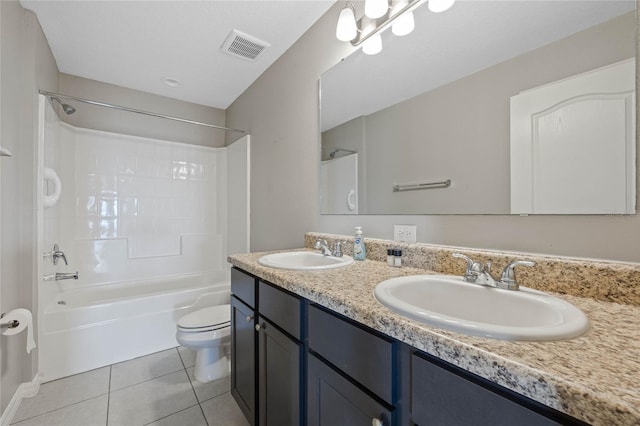 bathroom with a sink, visible vents, toilet, and tile patterned floors