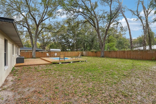 view of yard featuring a wooden deck and a fenced backyard