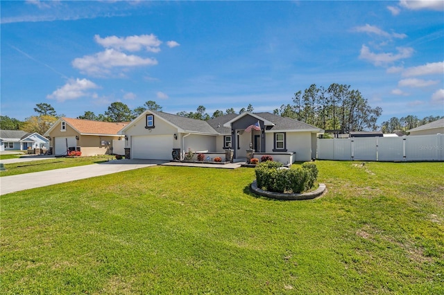 8880 SE 161st St, Summerfield, FL 34491 - ranch-style house with stucco siding, a front lawn, a gate, driveway, and fence
