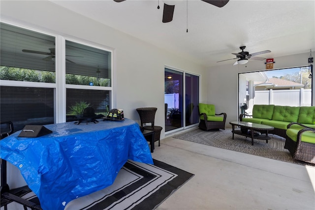 8880 SE 161st St, Summerfield, FL 34491 - view of patio / terrace with a ceiling fan, fence, and an outdoor hangout area
