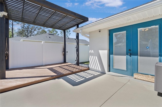 8880 SE 161st St, Summerfield, FL 34491 - view of patio featuring a pergola, french doors, fence, and a wooden deck