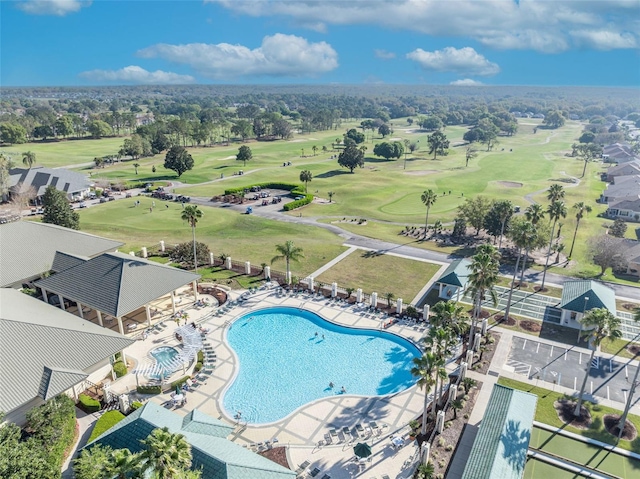 drone / aerial view featuring golf course view