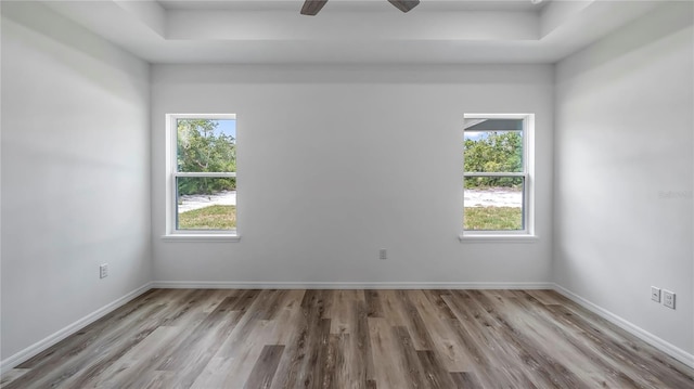 spare room featuring baseboards, plenty of natural light, and wood finished floors