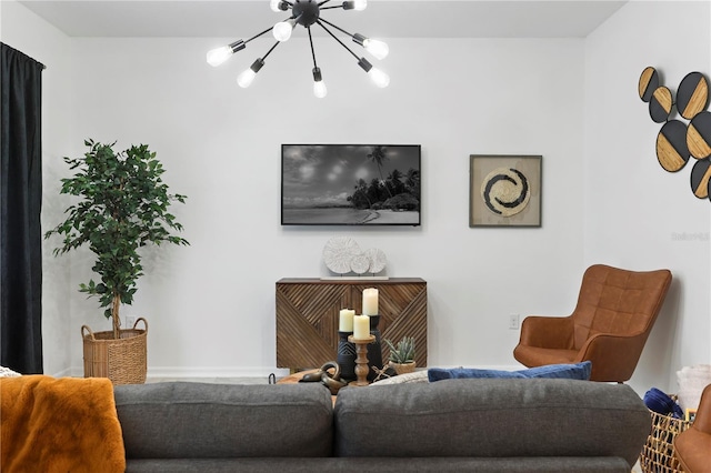 living room featuring a chandelier