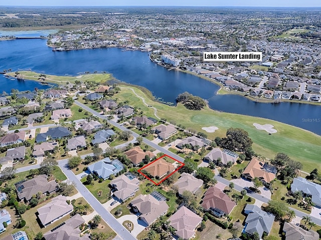 bird's eye view featuring a residential view and a water view