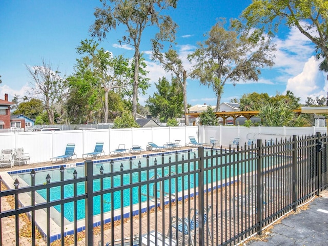 view of pool featuring a fenced in pool, a patio, and fence