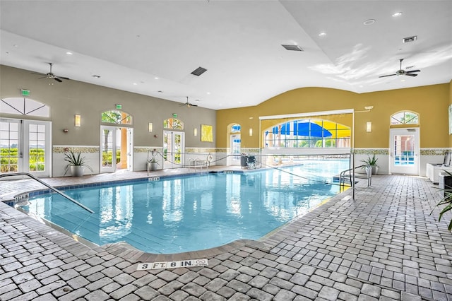 community pool with a ceiling fan